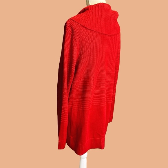 Calvin Klein Red Textured Knit Striped Cowlneck Long-Sleeve Sweater Size XL - Picture 7 of 14